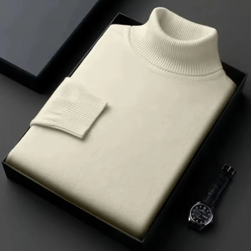 Premium Men's Slim Fit Knitted Turtleneck Sweater - Anti-Pilling, High Quality Long Sleeve Pullover