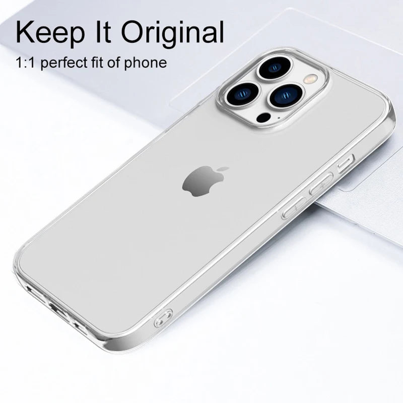 Ultra Thin Clear Silicone Case for iPhone 16, 15, 14, 13, 12, 11, Pro Max, Mini, XR, XS, 7, 8 Plus, SE (2020/2022) - Transparent Soft Back Cover