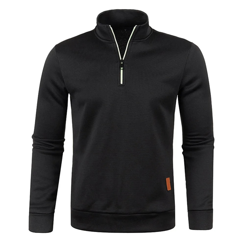 Men’s Half-Zip Pullover Sweatshirt – Thick, Warm, Solid Color, Casual Outdoor Hoodie