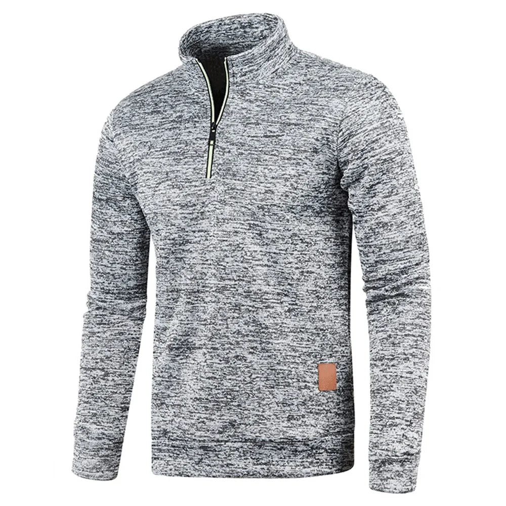 Men’s Half-Zip Pullover Sweatshirt – Thick, Warm, Solid Color, Casual Outdoor Hoodie