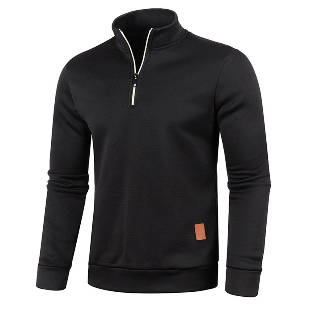 Men’s Half-Zip Pullover Sweatshirt – Thick, Warm, Solid Color, Casual Outdoor Hoodie