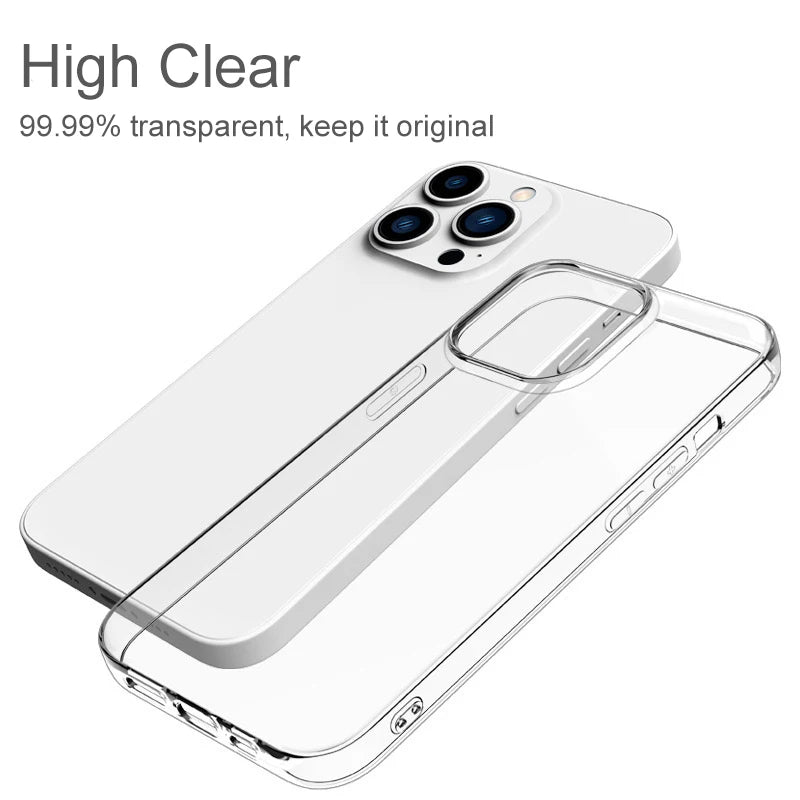 Ultra Thin Clear Silicone Case for iPhone 16, 15, 14, 13, 12, 11, Pro Max, Mini, XR, XS, 7, 8 Plus, SE (2020/2022) - Transparent Soft Back Cover