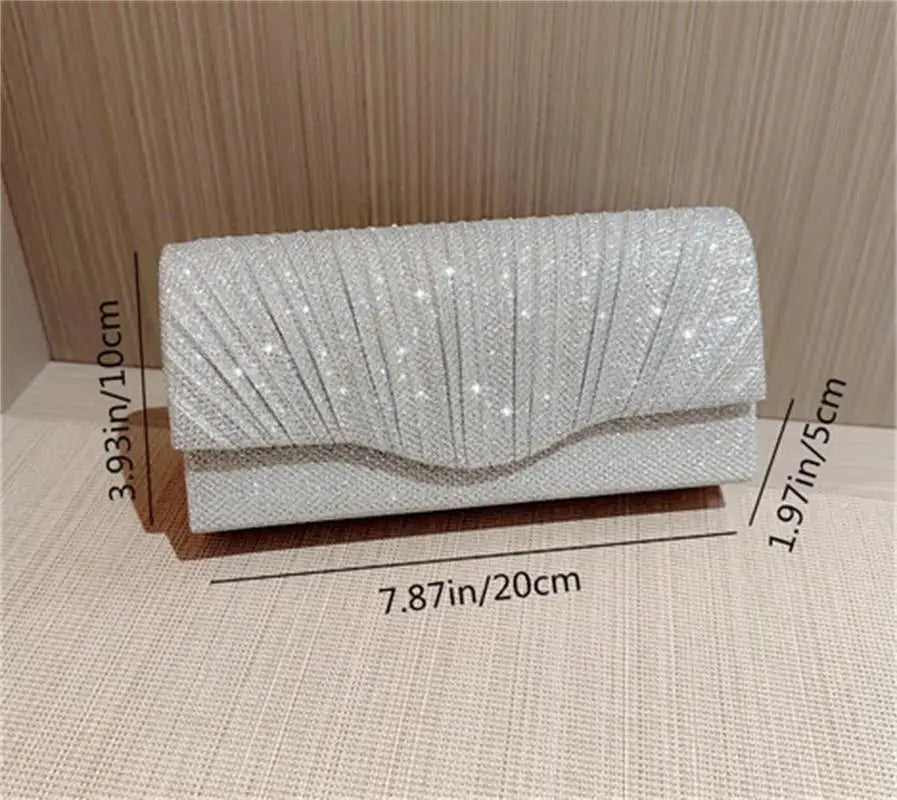 Elegant Silver Glitter Clutch Bag with Chain Strap – Perfect for Weddings, Parties & Evening Events