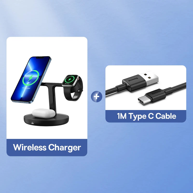 3-in-1 Magnetic Wireless Charging Station – Fast Charge for iPhone, AirPods & Apple Watch