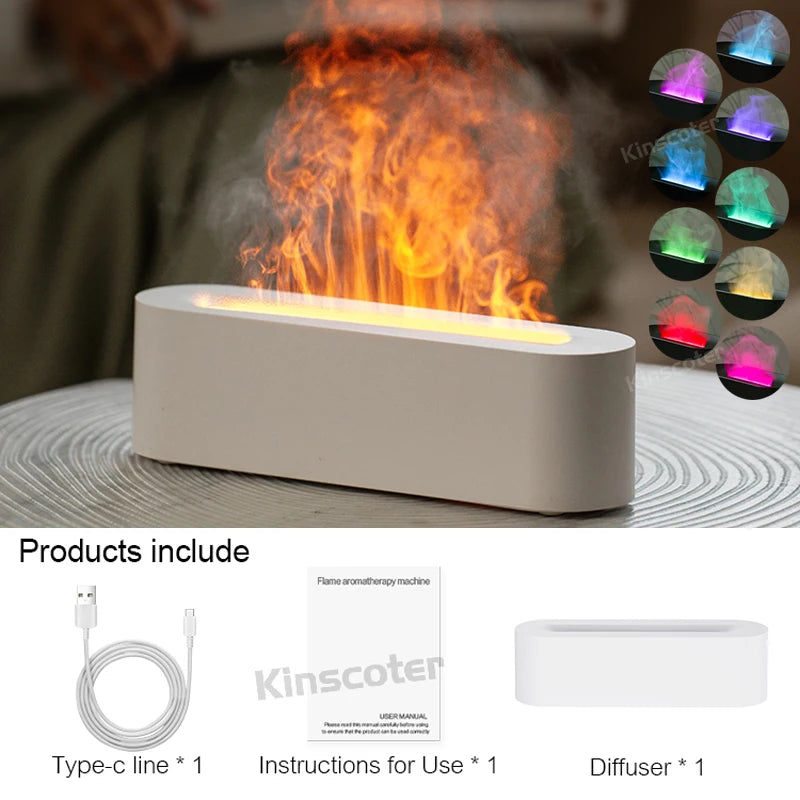 KINSCOTER Flame Aroma Diffuser – Ultrasonic Cool Mist Humidifier with RGB Firelight & Essential Oil Diffuser