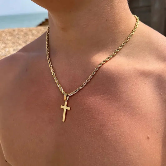 Minimalist Stainless Steel Cross Necklace – Gold Pendant for Men & Women