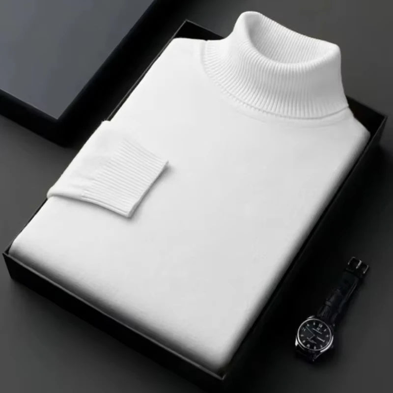 Premium Men's Slim Fit Knitted Turtleneck Sweater - Anti-Pilling, High Quality Long Sleeve Pullover