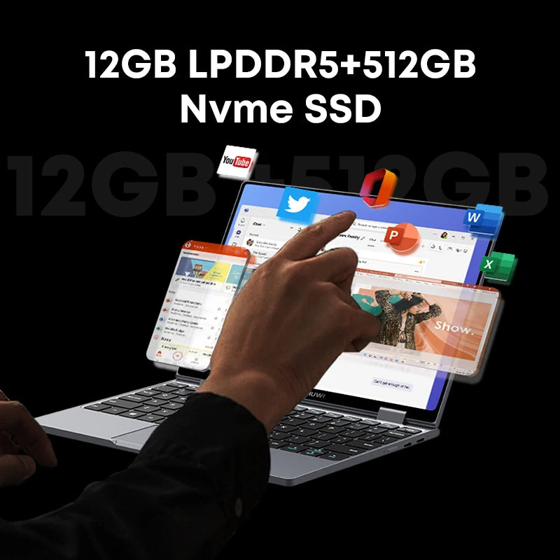 CHUWI MiniBook X 2-in-1 Laptop Tablet - 10.51" FHD IPS Screen, Intel N150 CPU, 12GB RAM, 512GB SSD, Windows 11