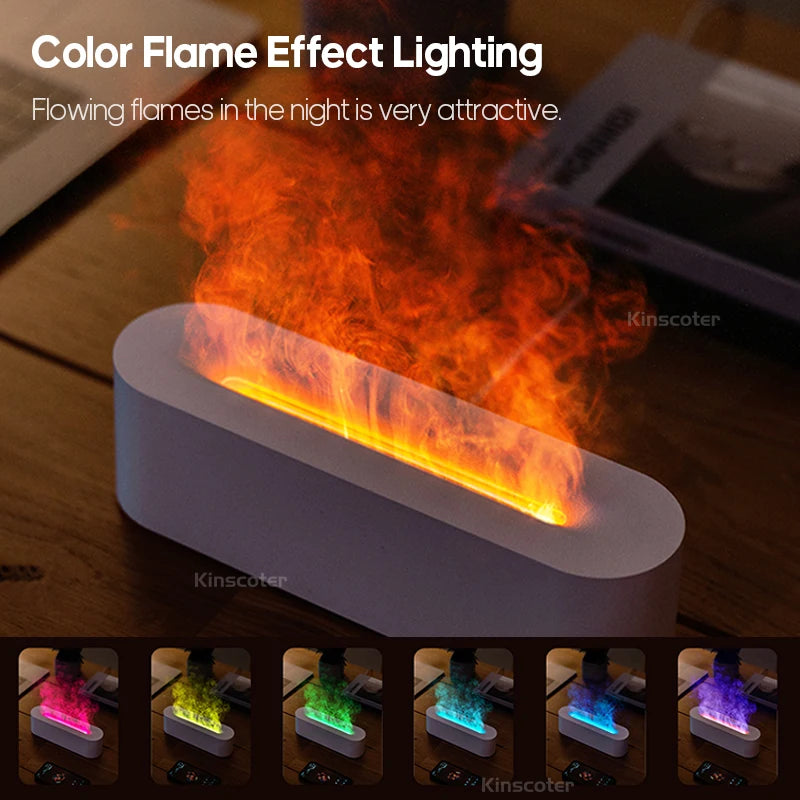 KINSCOTER Flame Aroma Diffuser – Ultrasonic Cool Mist Humidifier with RGB Firelight & Essential Oil Diffuser