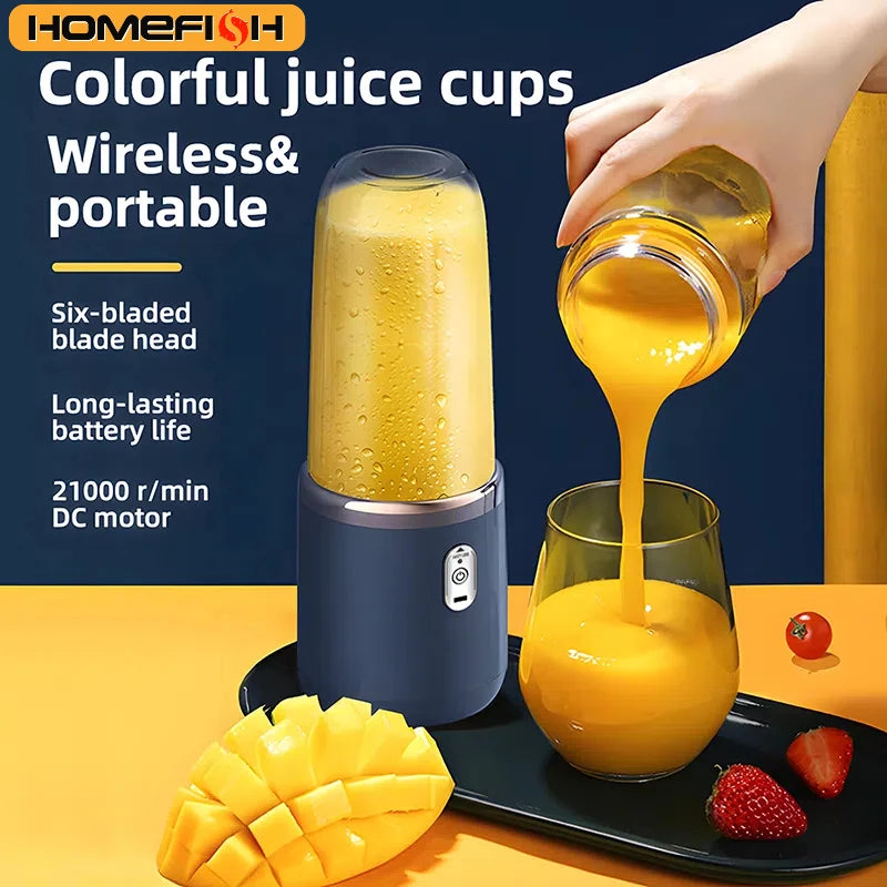 Portable USB Juicer Blender – 400ml Rechargeable Smoothie Maker with 2 Cups