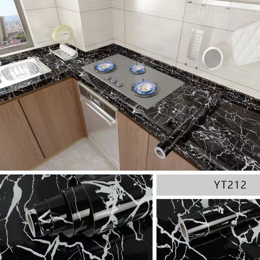 40cm Self-Adhesive Marble Pattern Wallpaper – Waterproof and Oil-Proof PVC Decorative Wall Covering for Kitchen & Home