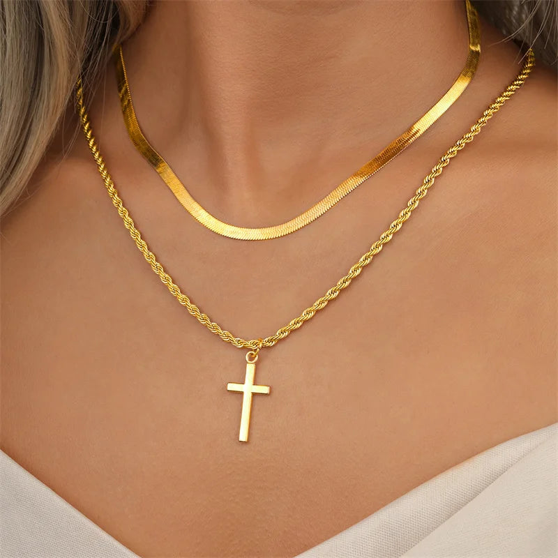 Minimalist Stainless Steel Cross Necklace – Gold Pendant for Men & Women