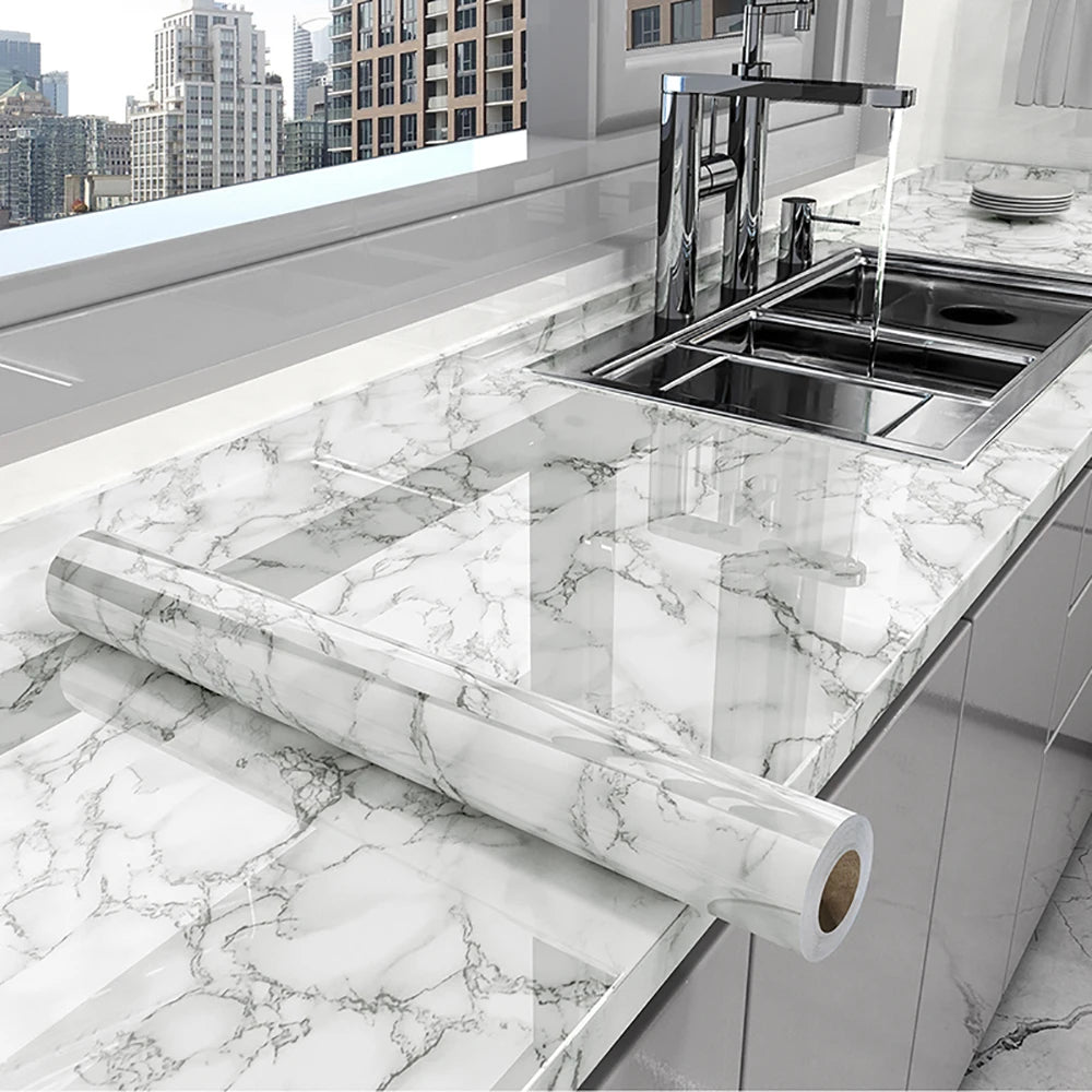 40cm Self-Adhesive Marble Pattern Wallpaper – Waterproof and Oil-Proof PVC Decorative Wall Covering for Kitchen & Home