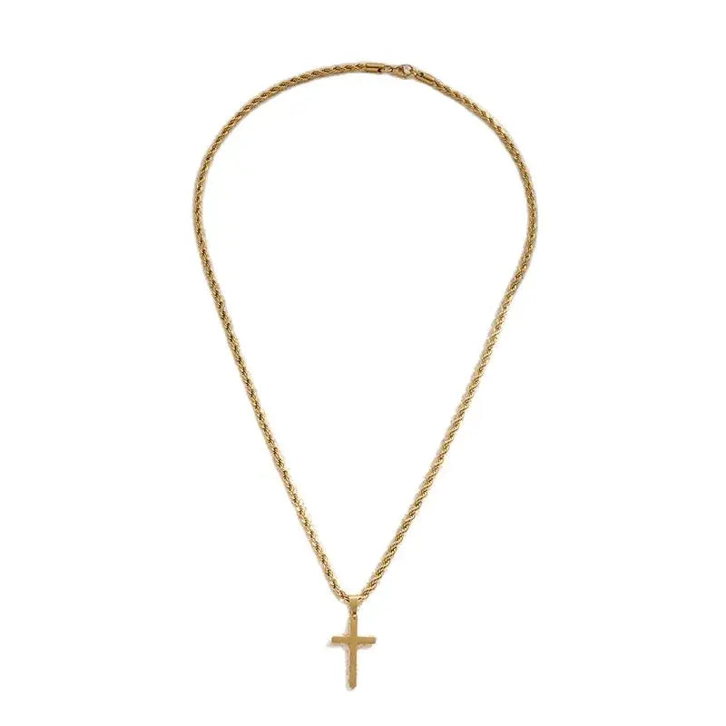 Minimalist Stainless Steel Cross Necklace – Gold Pendant for Men & Women