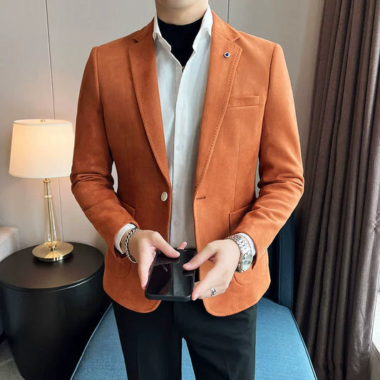 Men’s Slim Fit Velvet Blazer Coat – Luxury Deerskin Suit Jacket for Business, Casual & Wedding – Plus Size 4XL- S
