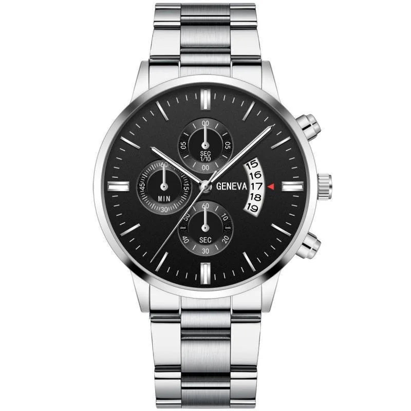 2pcs Luxury Men’s Stainless Steel Business Watches – Calendar & Quartz Movement