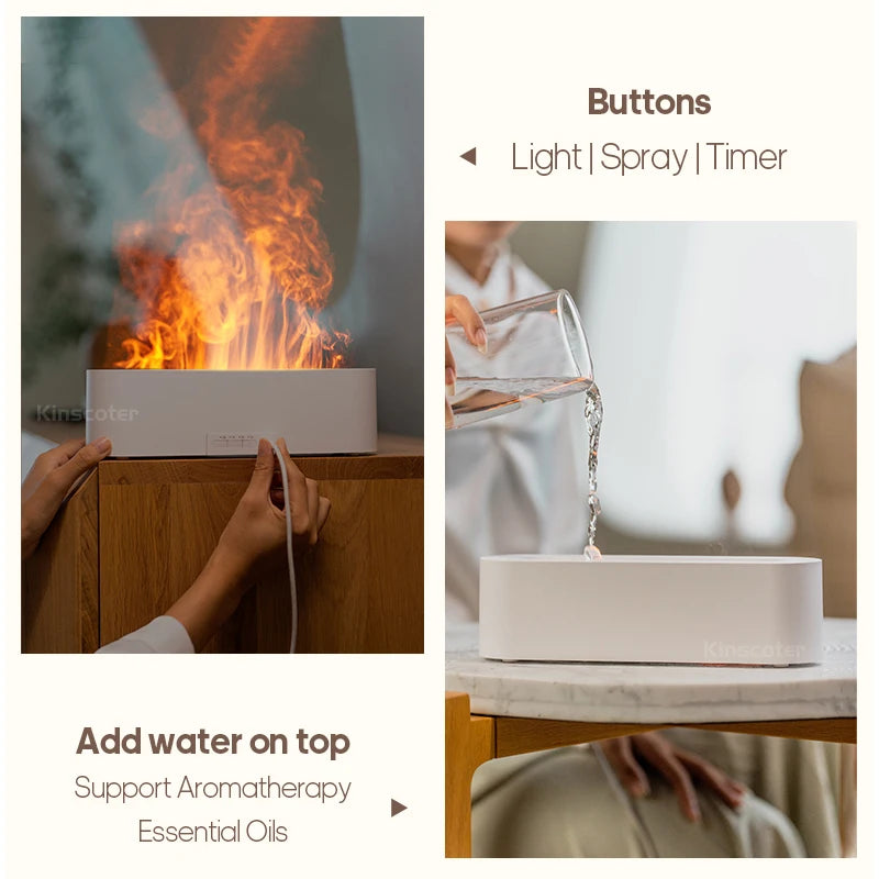 KINSCOTER Flame Aroma Diffuser – Ultrasonic Cool Mist Humidifier with RGB Firelight & Essential Oil Diffuser
