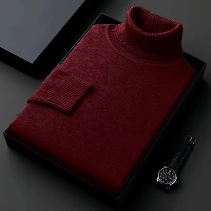 Premium Men's Slim Fit Knitted Turtleneck Sweater - Anti-Pilling, High Quality Long Sleeve Pullover