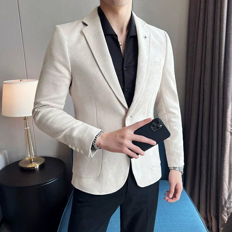 Men’s Slim Fit Velvet Blazer Coat – Luxury Deerskin Suit Jacket for Business, Casual & Wedding – Plus Size 4XL- S
