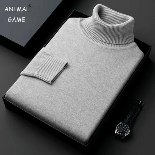 Premium Men's Slim Fit Knitted Turtleneck Sweater - Anti-Pilling, High Quality Long Sleeve Pullover