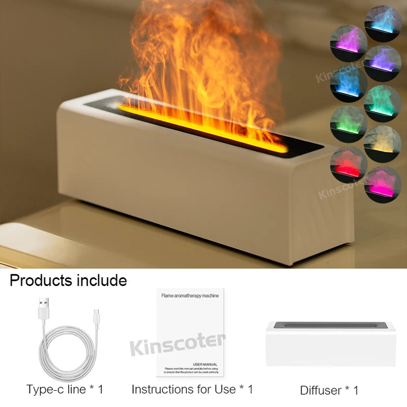 KINSCOTER Flame Aroma Diffuser – Ultrasonic Cool Mist Humidifier with RGB Firelight & Essential Oil Diffuser