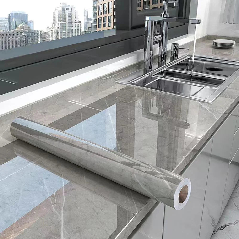 40cm Self-Adhesive Marble Pattern Wallpaper – Waterproof and Oil-Proof PVC Decorative Wall Covering for Kitchen & Home
