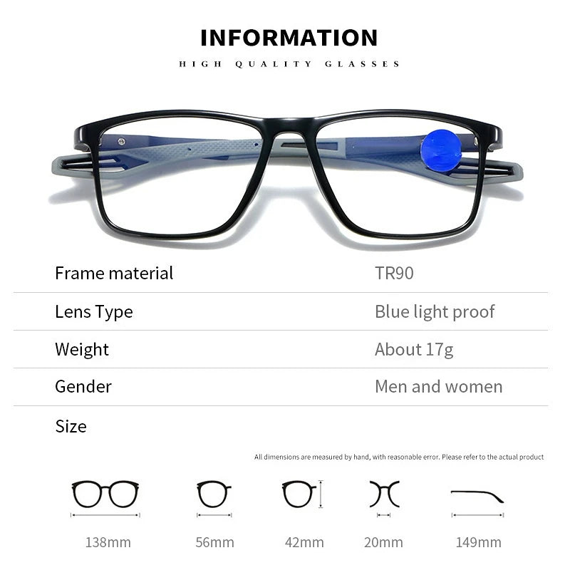 Ultra-Light Anti-Blue Light Reading Glasses for Men & Women – TR90 Sport Design, Up to +4.0 Diopters