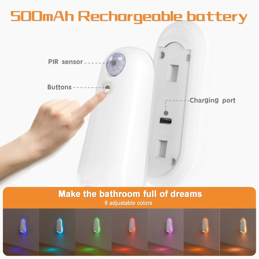 Rechargeable LED Toilet Night Light – Motion Sensor & 7 Color Changing