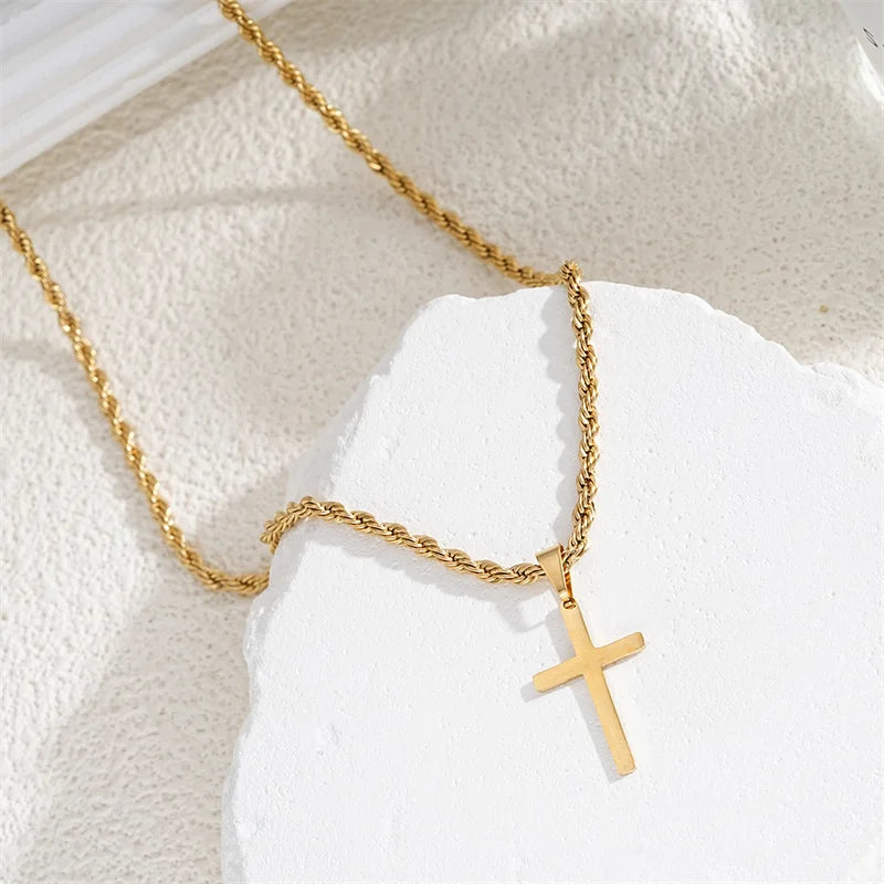 Minimalist Stainless Steel Cross Necklace – Gold Pendant for Men & Women