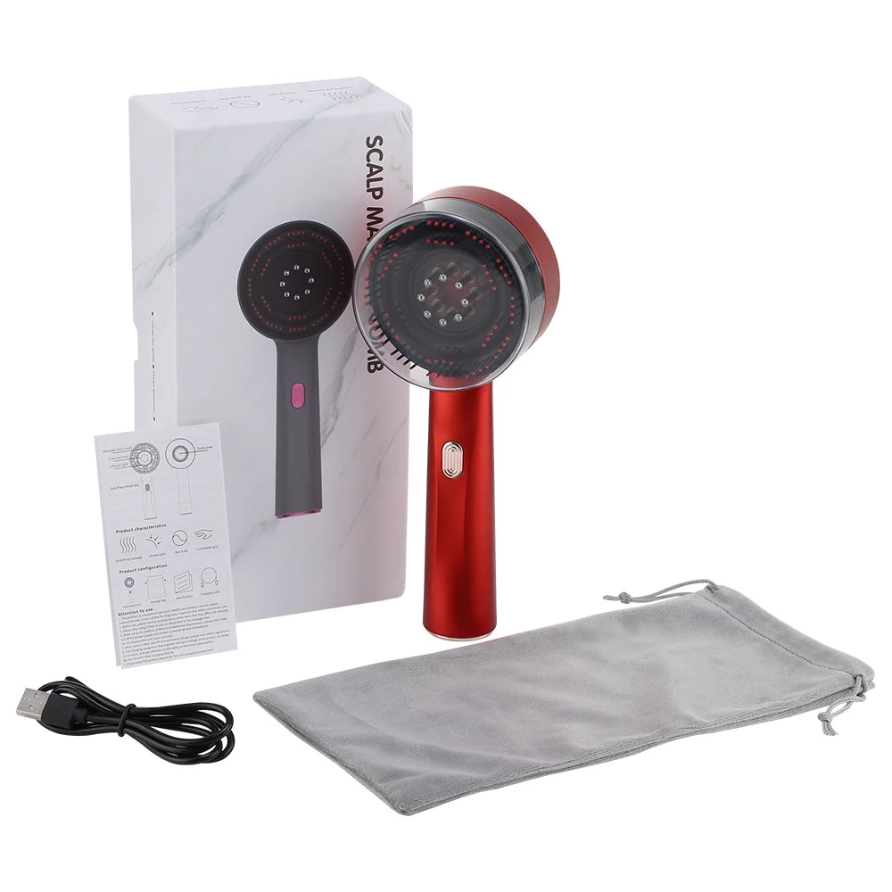 Red Light Scalp Massager Comb – Electric Hair Growth Brush with Vibration & Oil Applicator