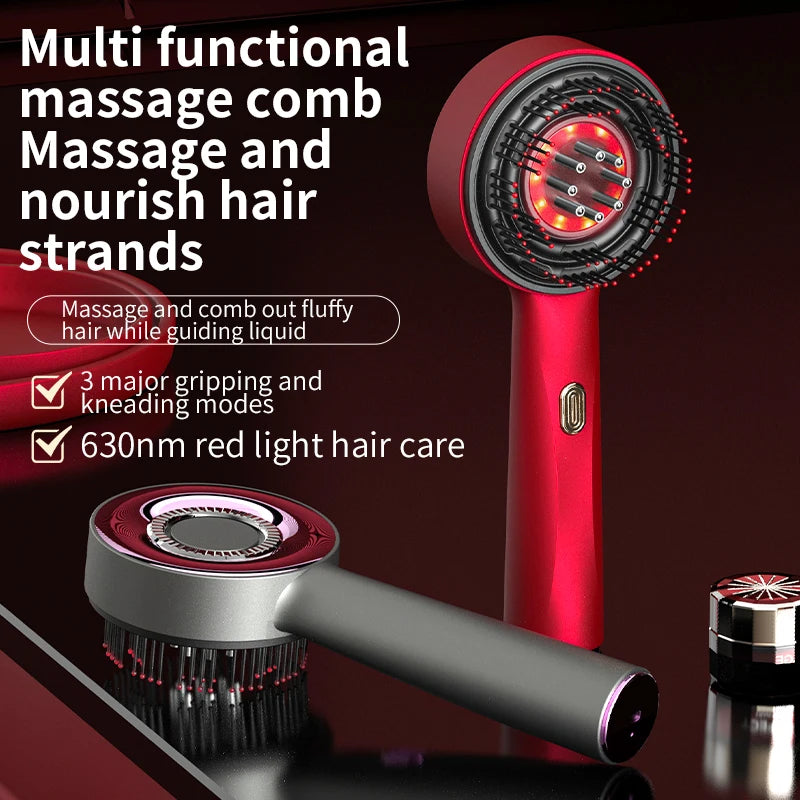 Red Light Scalp Massager Comb – Electric Hair Growth Brush with Vibration & Oil Applicator