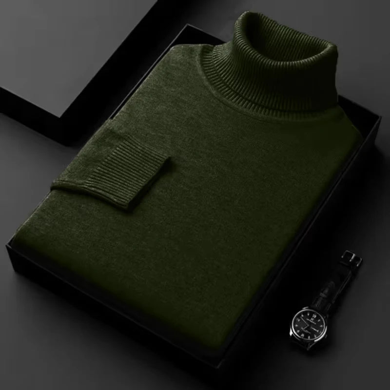 Premium Men's Slim Fit Knitted Turtleneck Sweater - Anti-Pilling, High Quality Long Sleeve Pullover