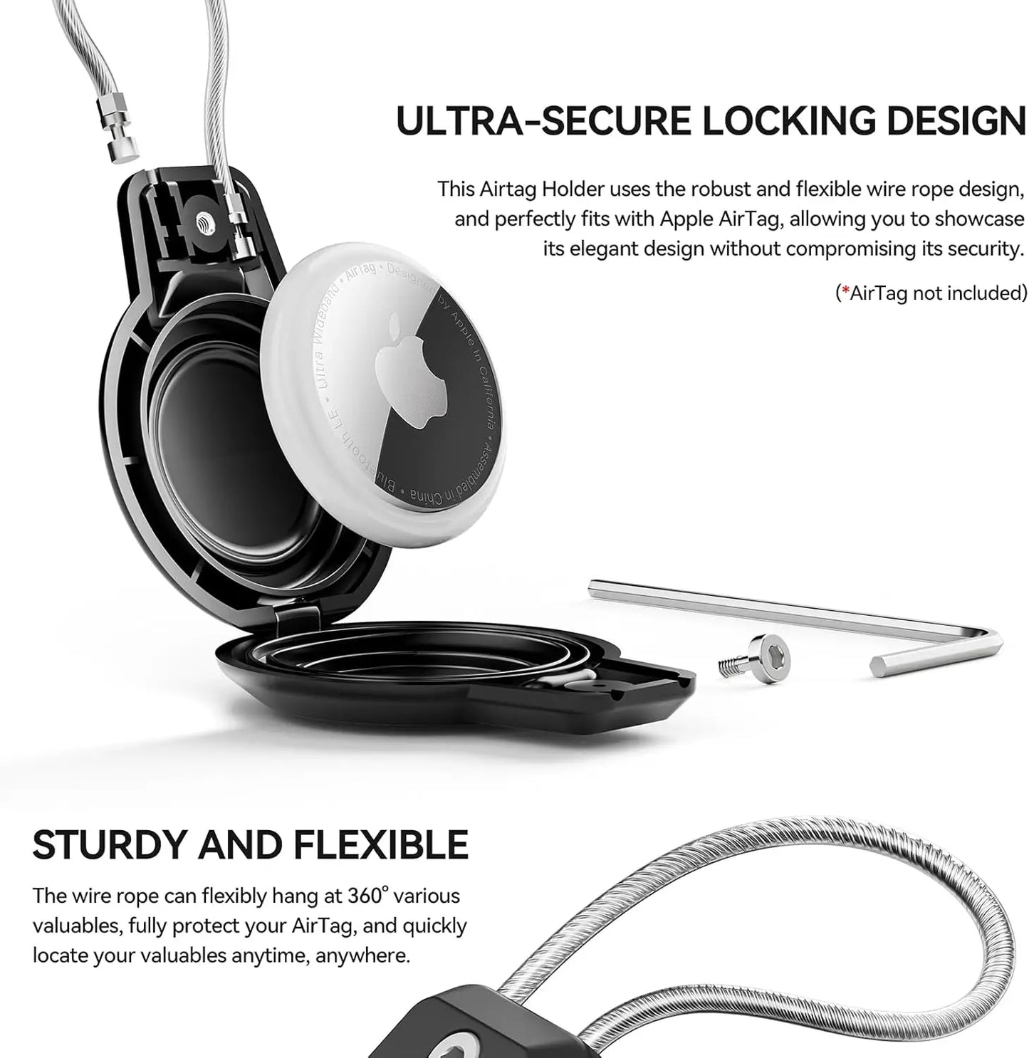 Waterproof AirTag Holder with Wire Cable – Protective Keychain Case for Apple AirTag – Ideal for Luggage, Backpacks, Keys, and Pets