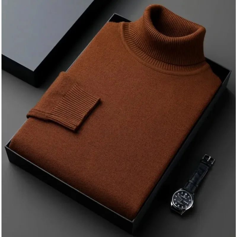 Premium Men's Slim Fit Knitted Turtleneck Sweater - Anti-Pilling, High Quality Long Sleeve Pullover