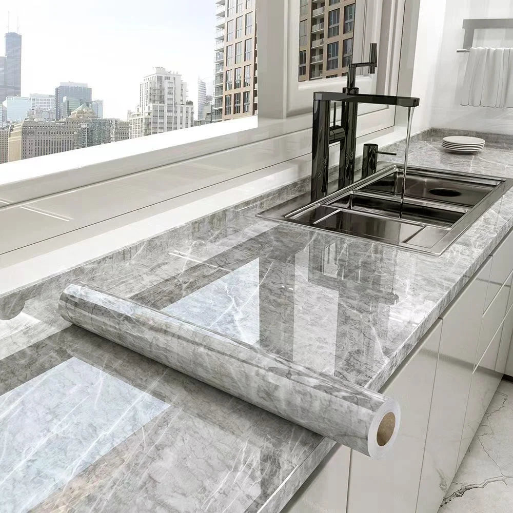 40cm Self-Adhesive Marble Pattern Wallpaper – Waterproof and Oil-Proof PVC Decorative Wall Covering for Kitchen & Home