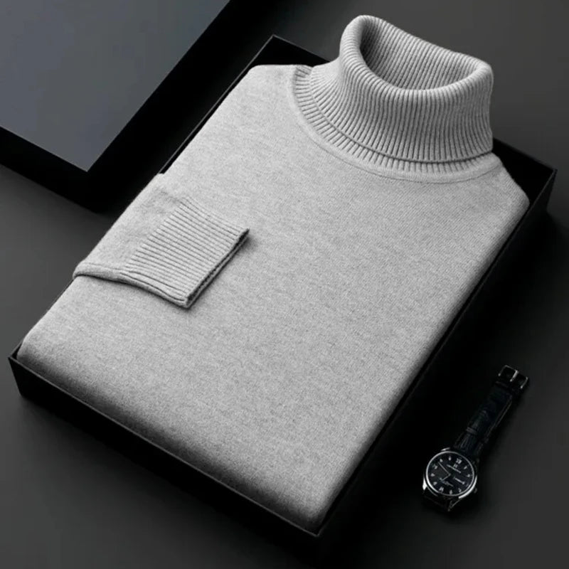Premium Men's Slim Fit Knitted Turtleneck Sweater - Anti-Pilling, High Quality Long Sleeve Pullover