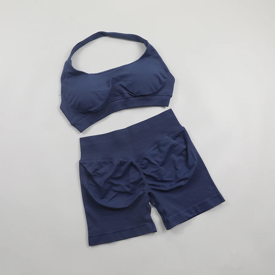 Seamless Ribbed 2-Piece Workout Set – Crop Top & High-Waist Leggings