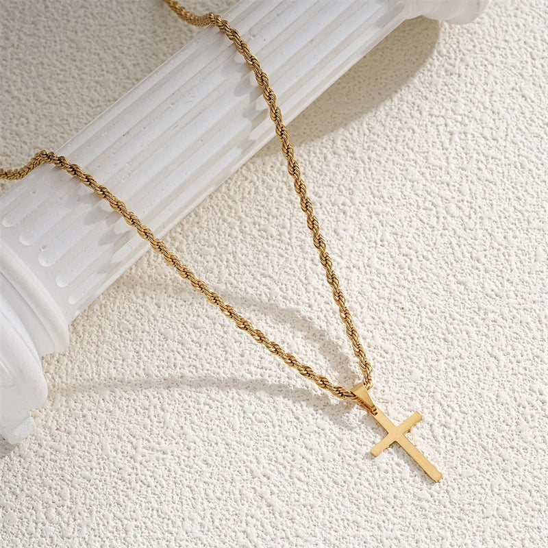 Minimalist Stainless Steel Cross Necklace – Gold Pendant for Men & Women