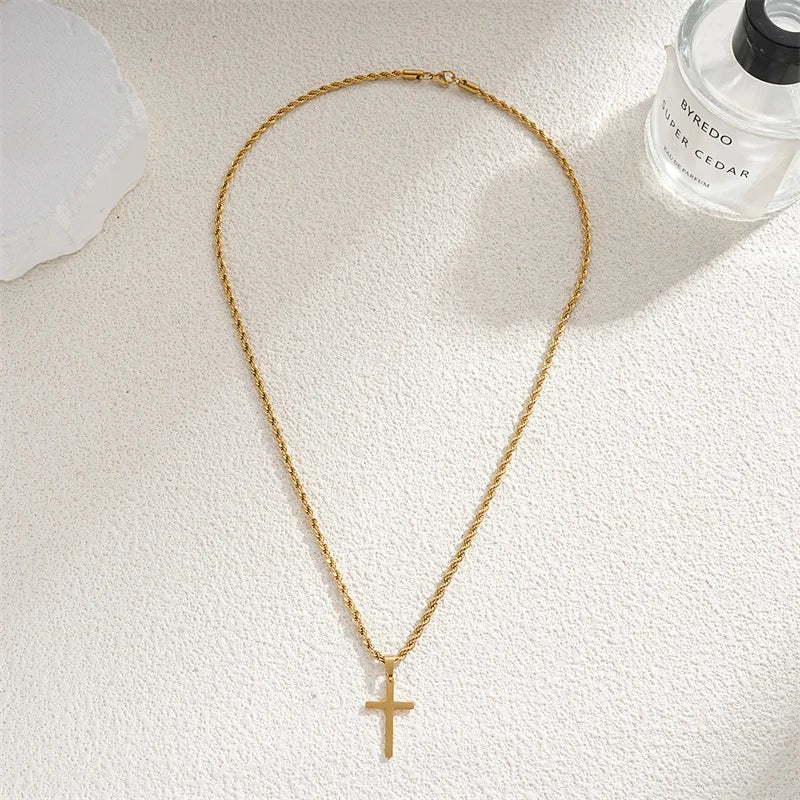 Minimalist Stainless Steel Cross Necklace – Gold Pendant for Men & Women