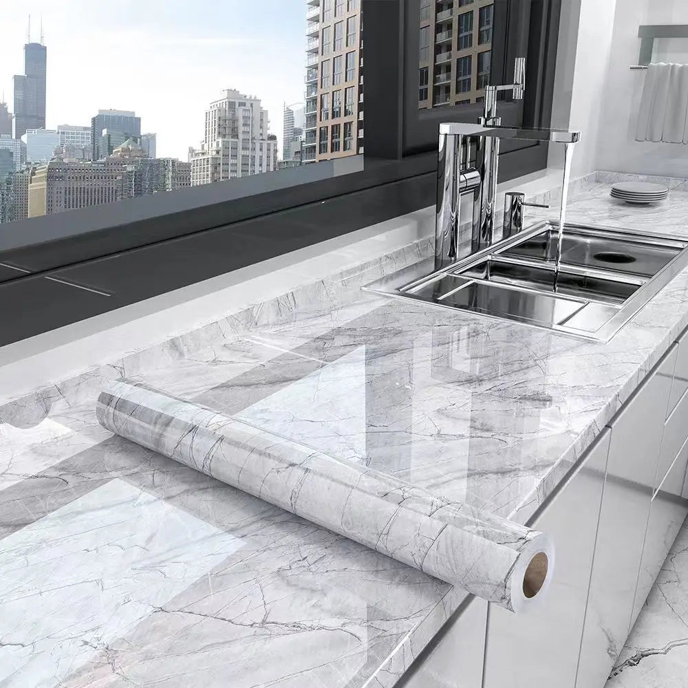 40cm Self-Adhesive Marble Pattern Wallpaper – Waterproof and Oil-Proof PVC Decorative Wall Covering for Kitchen & Home