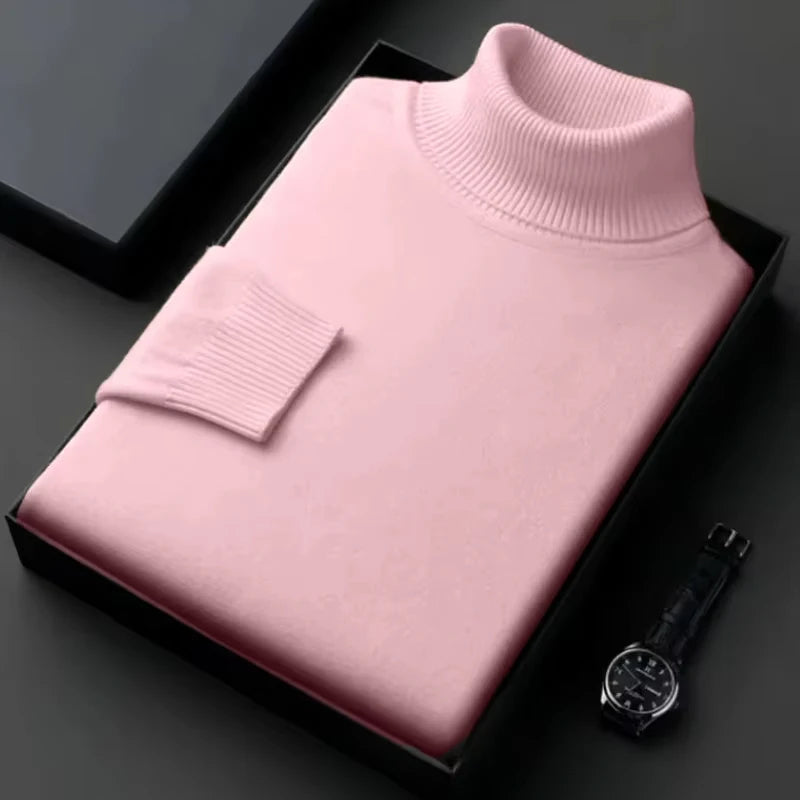 Premium Men's Slim Fit Knitted Turtleneck Sweater - Anti-Pilling, High Quality Long Sleeve Pullover