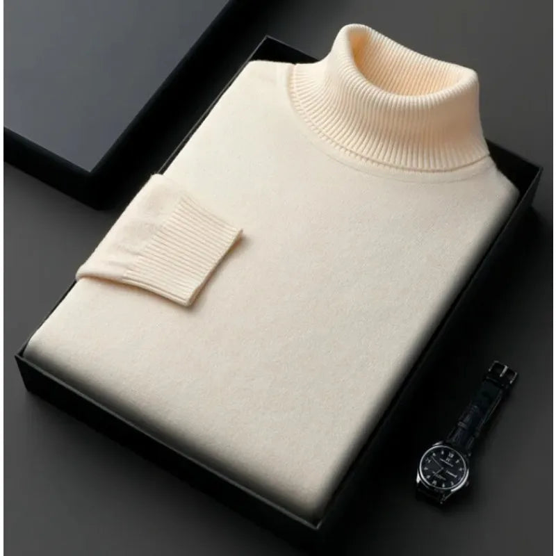 Premium Men's Slim Fit Knitted Turtleneck Sweater - Anti-Pilling, High Quality Long Sleeve Pullover