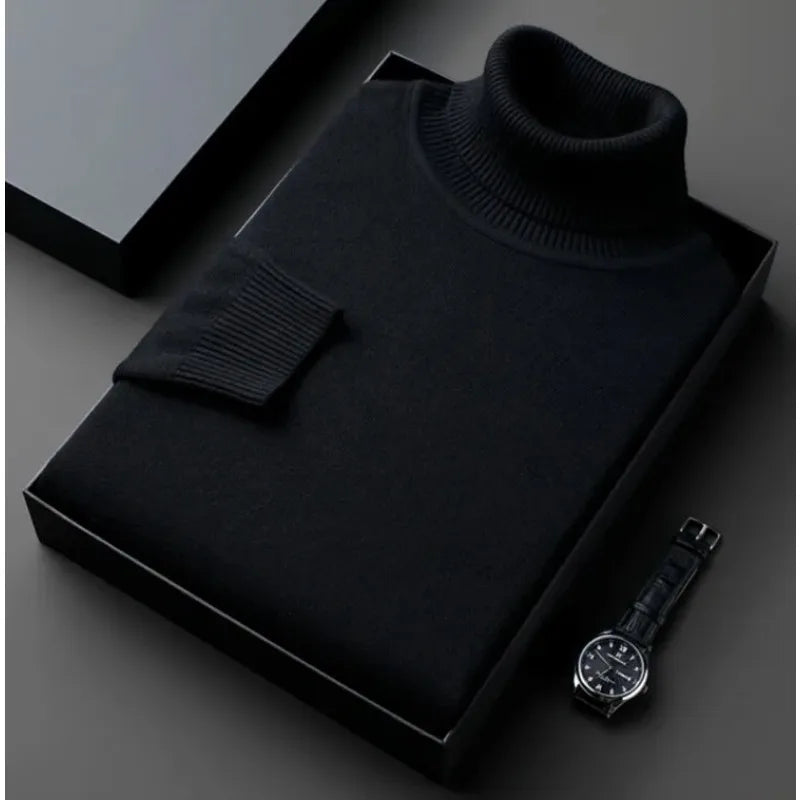 Premium Men's Slim Fit Knitted Turtleneck Sweater - Anti-Pilling, High Quality Long Sleeve Pullover