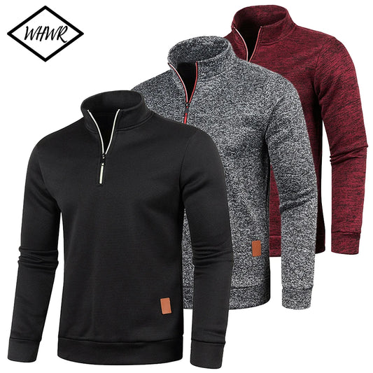 Men’s Half-Zip Pullover Sweatshirt – Thick, Warm, Solid Color, Casual Outdoor Hoodie
