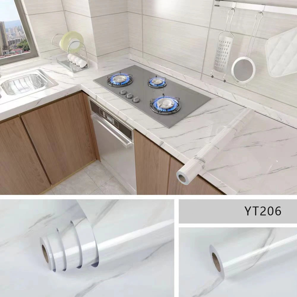 40cm Self-Adhesive Marble Pattern Wallpaper – Waterproof and Oil-Proof PVC Decorative Wall Covering for Kitchen & Home