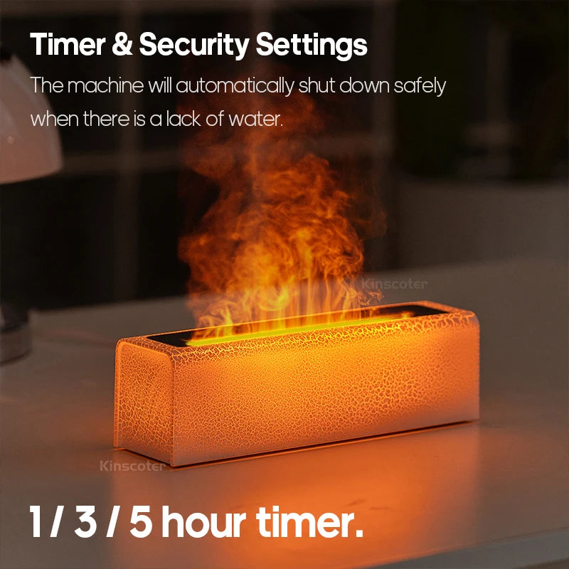 KINSCOTER Flame Aroma Diffuser – Ultrasonic Cool Mist Humidifier with RGB Firelight & Essential Oil Diffuser