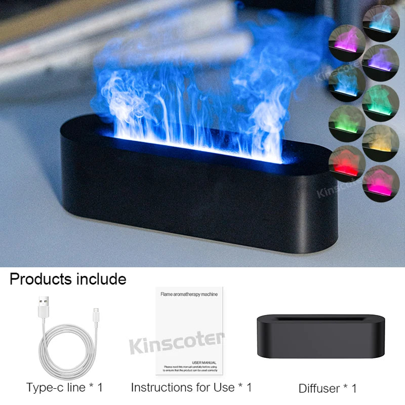 KINSCOTER Flame Aroma Diffuser – Ultrasonic Cool Mist Humidifier with RGB Firelight & Essential Oil Diffuser